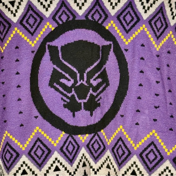 Marvel BoxLunch Black Panther Wakanda Fair Isle Knit Sweater Women's 2X Purple - Picture 2 of 7